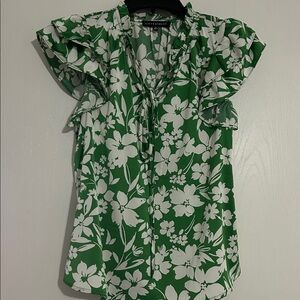 Floral Ruffle Sleeve Blouse in Green